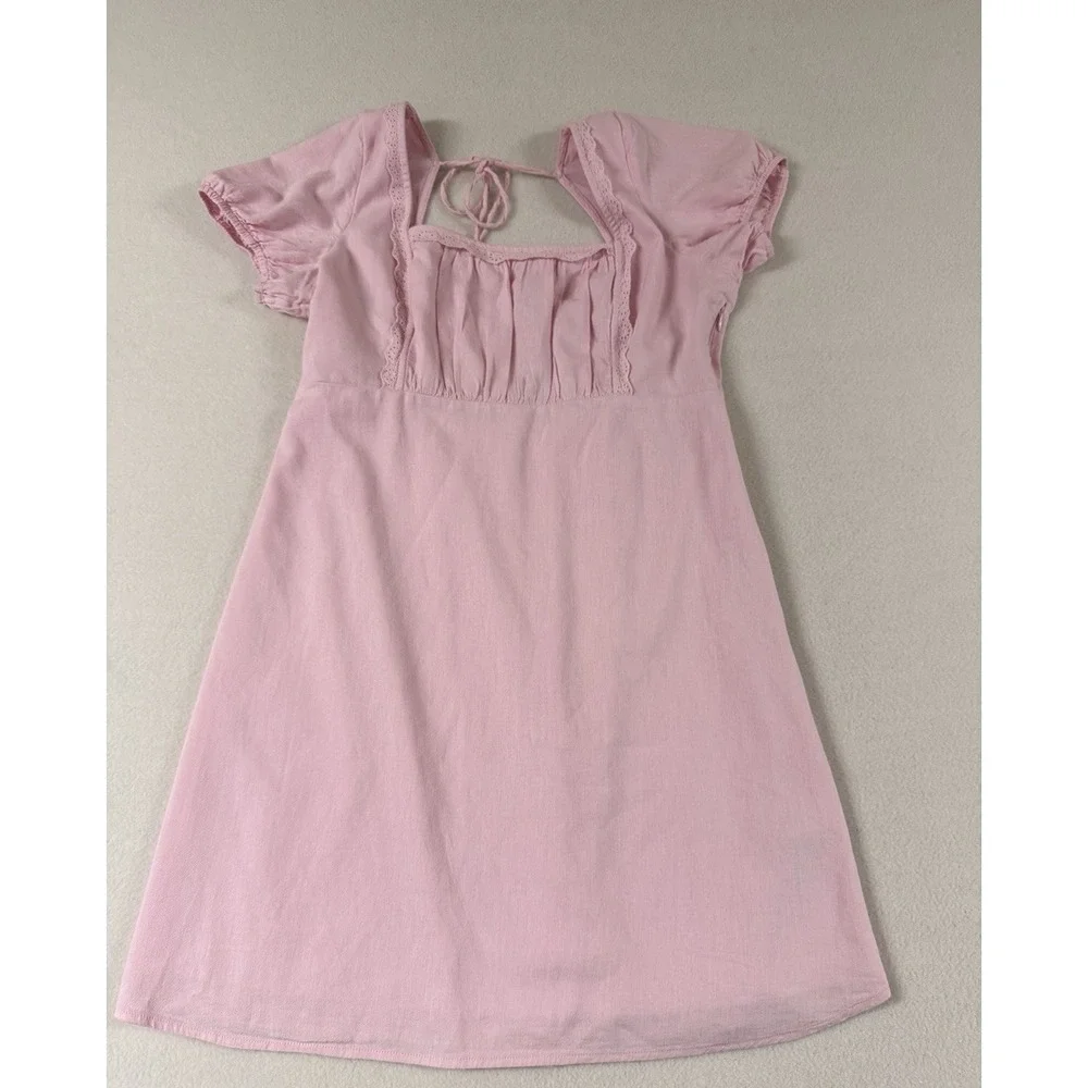 Hollister‎ Dress XL Milkmaid Puff Sleeve Smocked Short Eyelet Lace Y2K NWT Pink